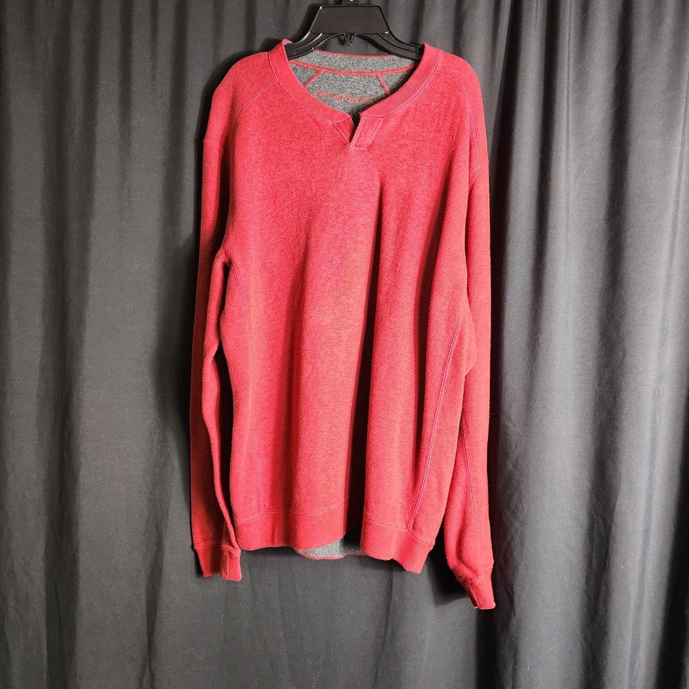 Tommy Bahama Mens Reversible Split Neck Sweatshirt Red Charcoal Gray Marlin‎ L